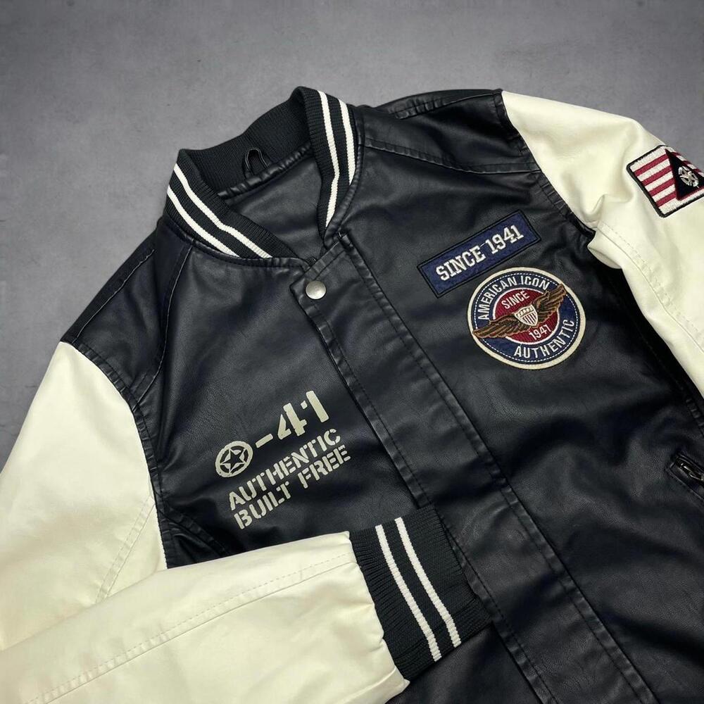 American Icon Varsity Jacket Small Black White Leather